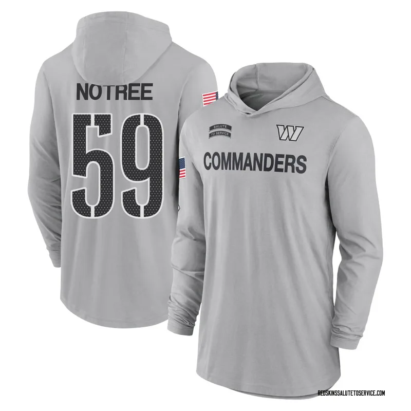 Men's Bryce Notree Washington Commanders Gray 2024 Salute to Service Lightweight Performance Long Sleeve Hooded T-Shirt