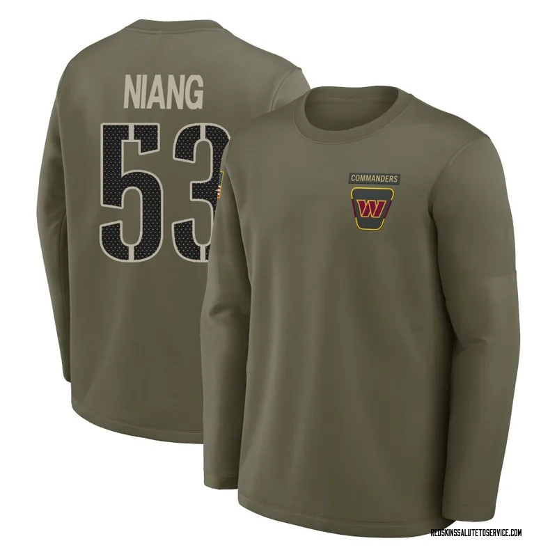 Men's Lucas Niang Washington Commanders Olive 2025 Salute to Service Sideline Coaches Long Sleeve T-Shirt