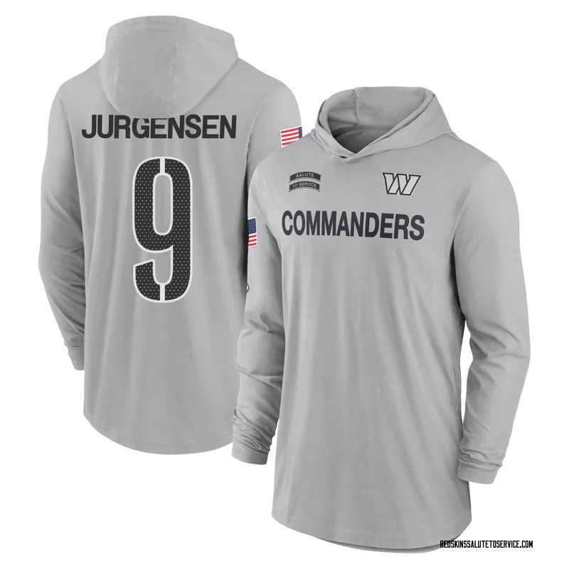 Men's Sonny Jurgensen Washington Commanders Gray 2024 Salute to Service Lightweight Performance Long Sleeve Hooded T-Shirt