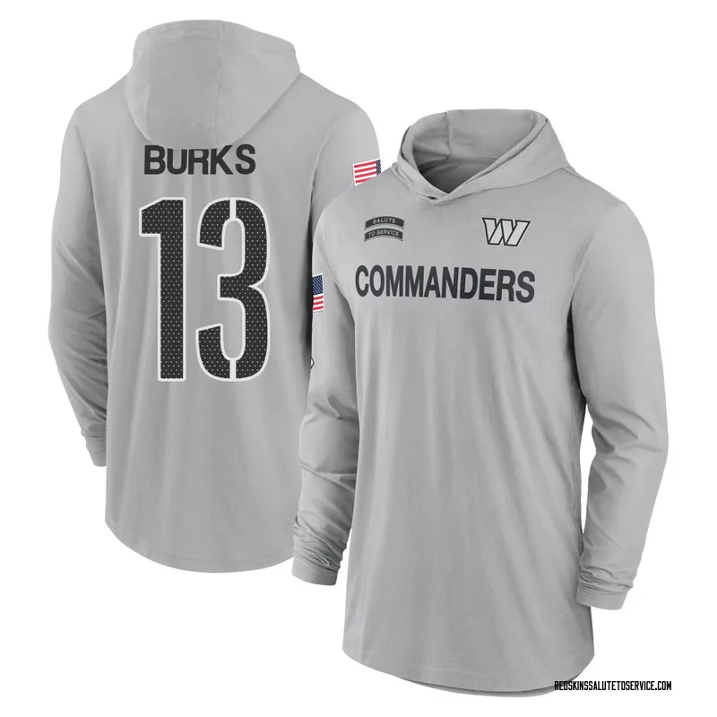 Men's Treylon Burks Washington Commanders Gray 2024 Salute to Service Lightweight Performance Long Sleeve Hooded T-Shirt