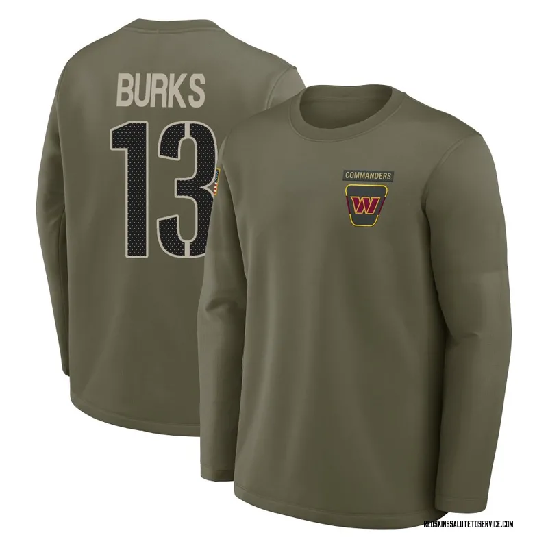 Men's Treylon Burks Washington Commanders Olive 2025 Salute to Service Sideline Coaches Long Sleeve T-Shirt