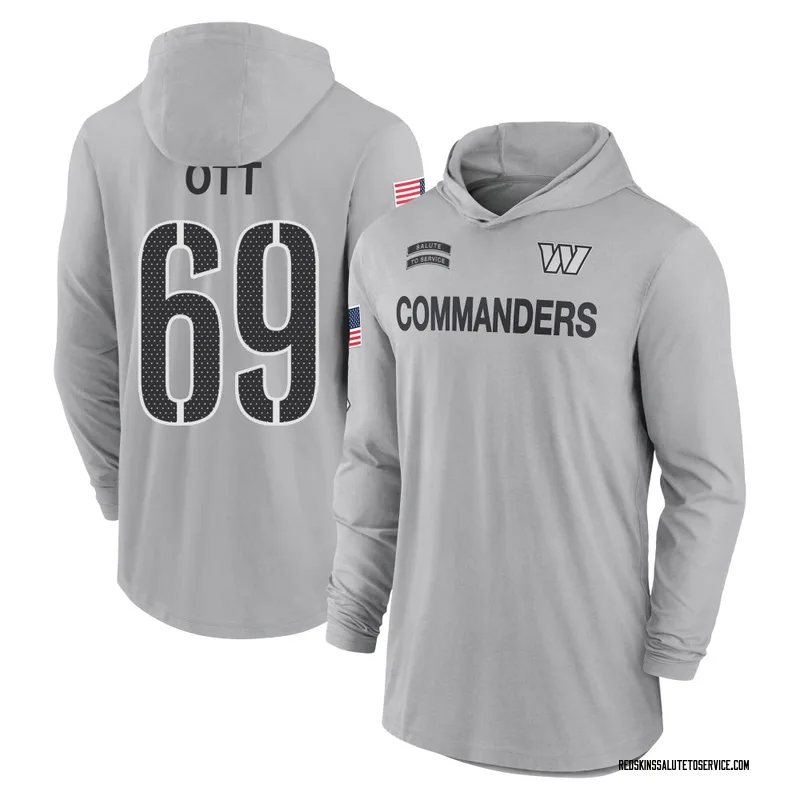 Men's Tyler Ott Washington Commanders Gray 2024 Salute to Service Lightweight Performance Long Sleeve Hooded T-Shirt