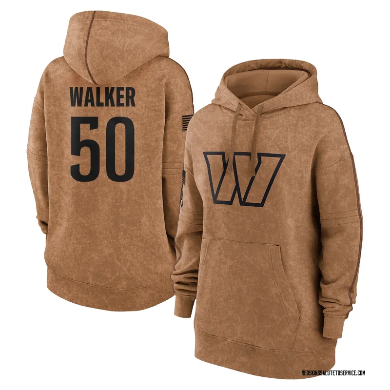 Women's DeMarcus Walker Washington Commanders Brown 2023 Salute To Service Pullover Hoodie
