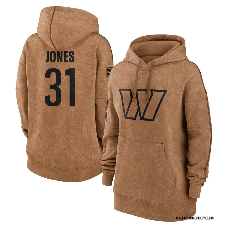 Women's Jonathan Jones Washington Commanders Brown 2023 Salute To Service Pullover Hoodie