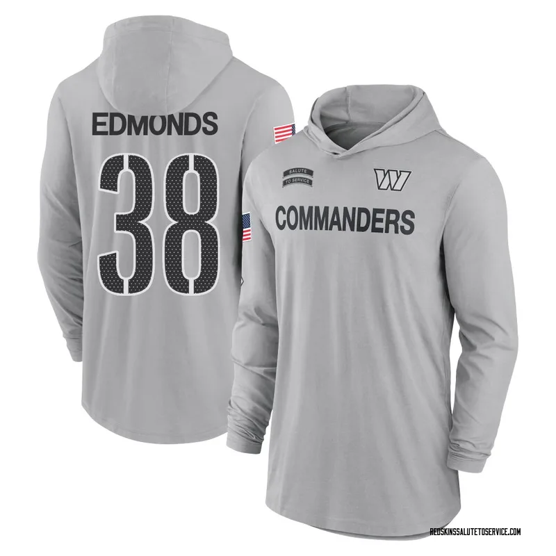 Youth Chase Edmonds Washington Commanders Gray 2024 Salute to Service Lightweight Performance Long Sleeve Hooded T-Shirt