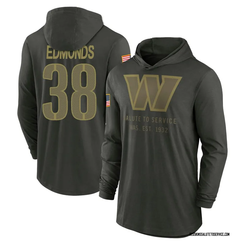 Youth Chase Edmonds Washington Commanders Green Forest/ 2025 Salute to Service Sideline Lightweight Hooded Pullover Long Sleeve 
