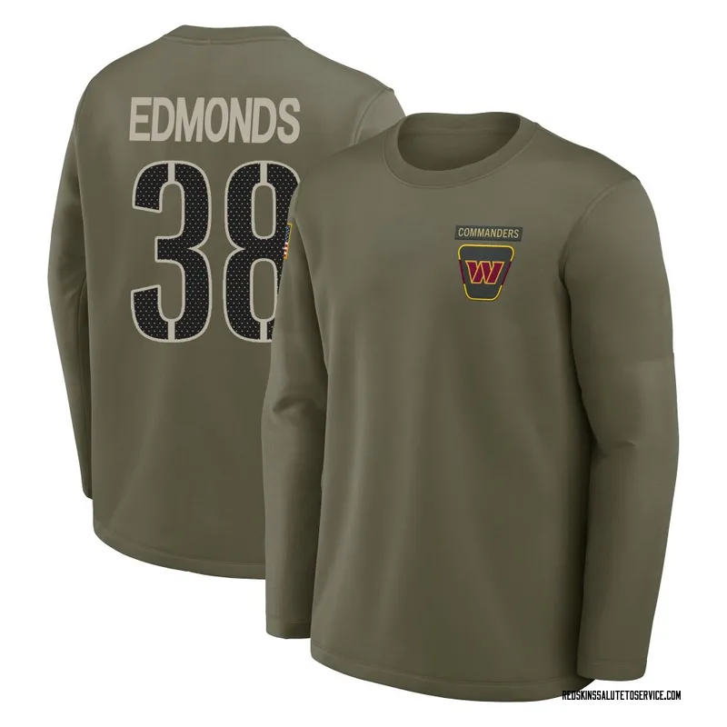 Youth Chase Edmonds Washington Commanders Olive 2025 Salute to Service Sideline Coaches Long Sleeve T-Shirt