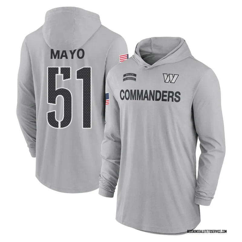 Youth David Mayo Washington Commanders Gray 2024 Salute to Service Lightweight Performance Long Sleeve Hooded T-Shirt