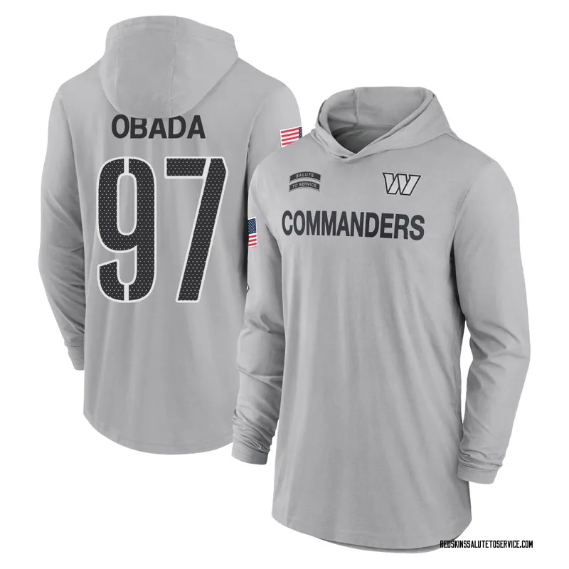 Youth Efe Obada Washington Commanders Gray 2024 Salute to Service Lightweight Performance Long Sleeve Hooded T-Shirt