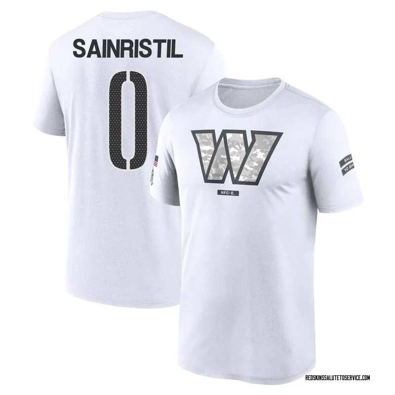 Youth Mike Sainristil Washington Commanders Legend White 2024 Salute to Service Performance T-Shirt