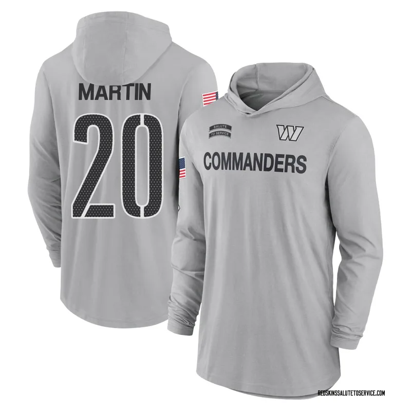 Youth Quan Martin Washington Commanders Gray 2024 Salute to Service Lightweight Performance Long Sleeve Hooded T-Shirt