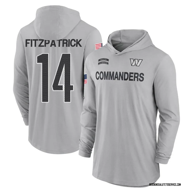 Youth Ryan Fitzpatrick Washington Commanders Gray 2024 Salute to Service Lightweight Performance Long Sleeve Hooded T-Shirt