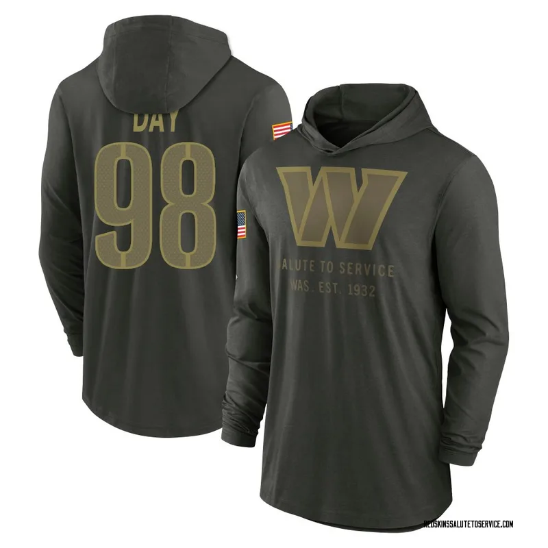 Youth Sheldon Day Washington Commanders Green Forest/ 2025 Salute to Service Sideline Lightweight Hooded Pullover Long Sleeve T-